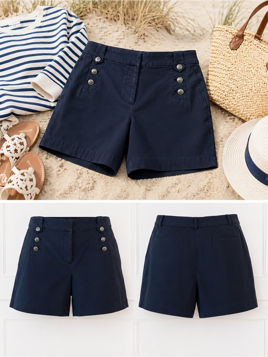 Talbots Pants - Talbots Navy Sailor Shorts Size 12 Nautical Button High Rise Stretch